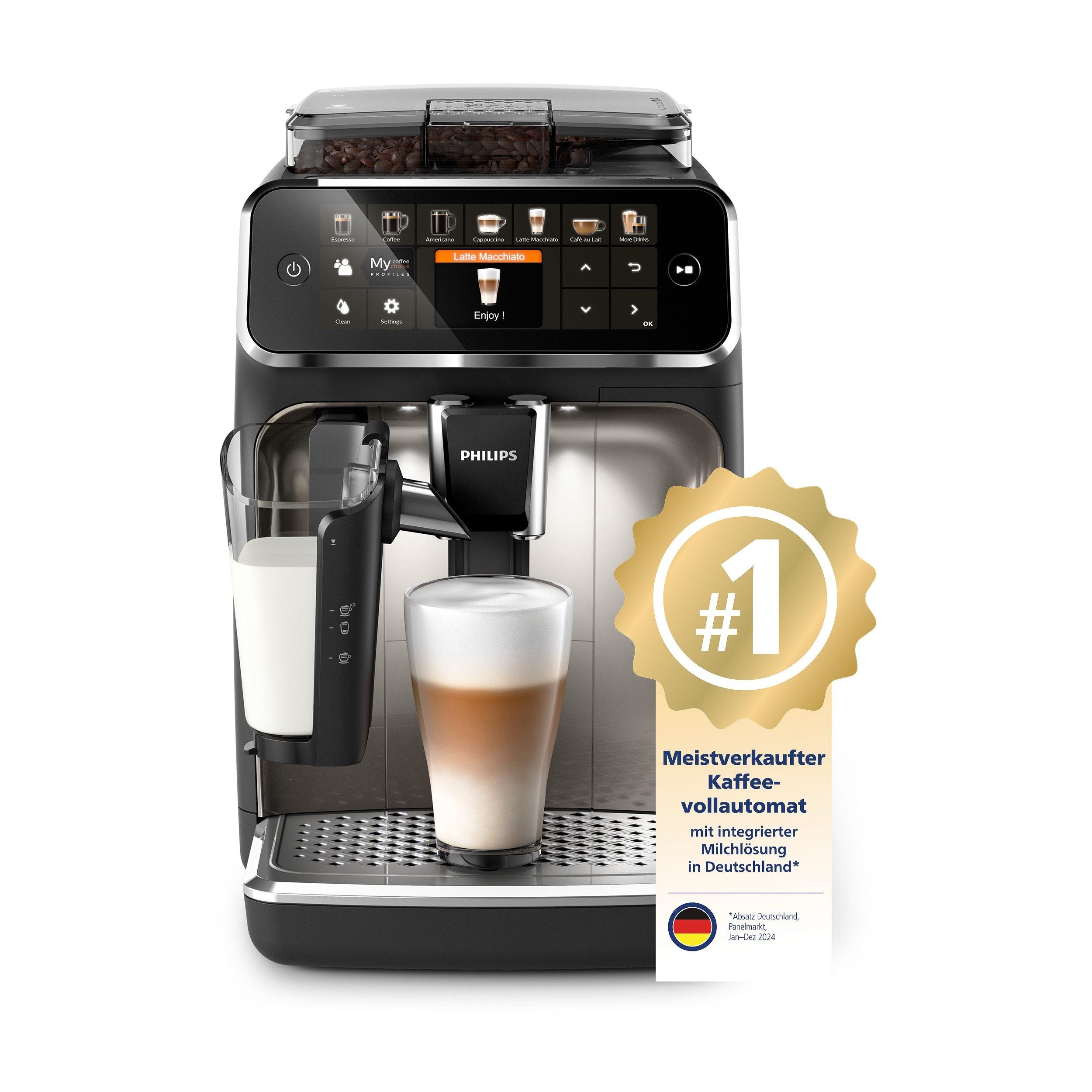 Philips Kaffeevollautomat 5400 Series EP5447/90 LatteGo 12 Kaffeespezialitäten und 4 Benutzerprofilen