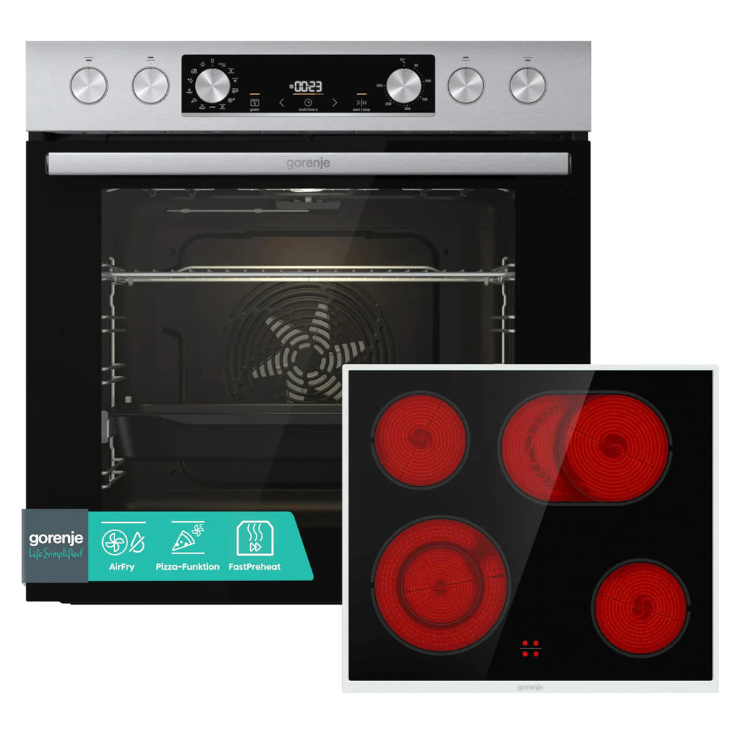 Gorenje Einbauherd Set Edelstahl Glaskeramik Kochfeld 77 L ExtraSteam