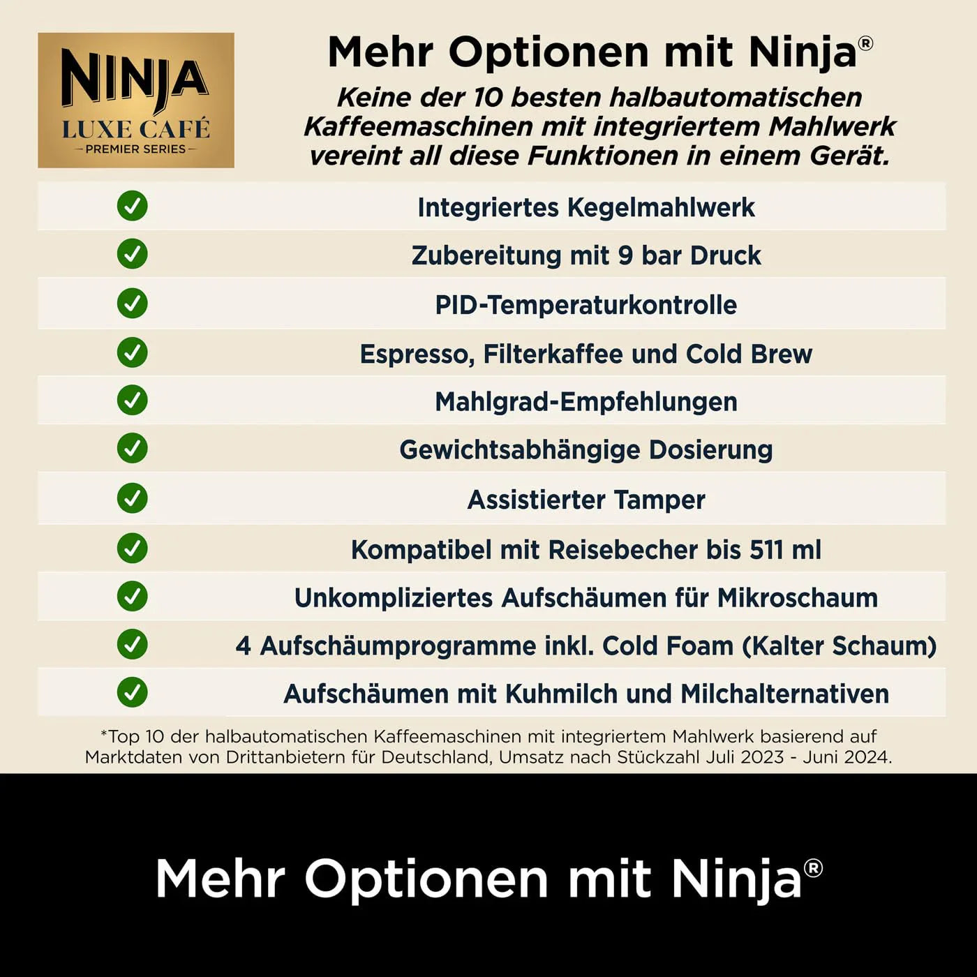Ninja Luxe Premier 3-in-1 Kaffeemaschine mit Mahlwerk und Milchaufschäumer