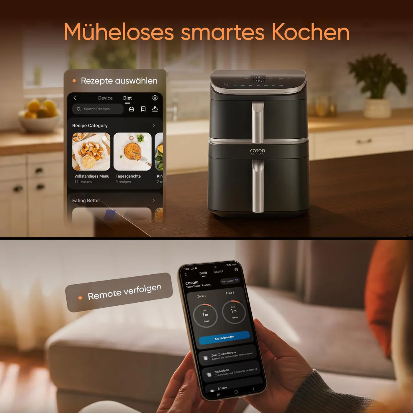 COSORI Turbo Tower Pro Smart Airfryer Heißluftfritteuse 10,8 L Silbergrau