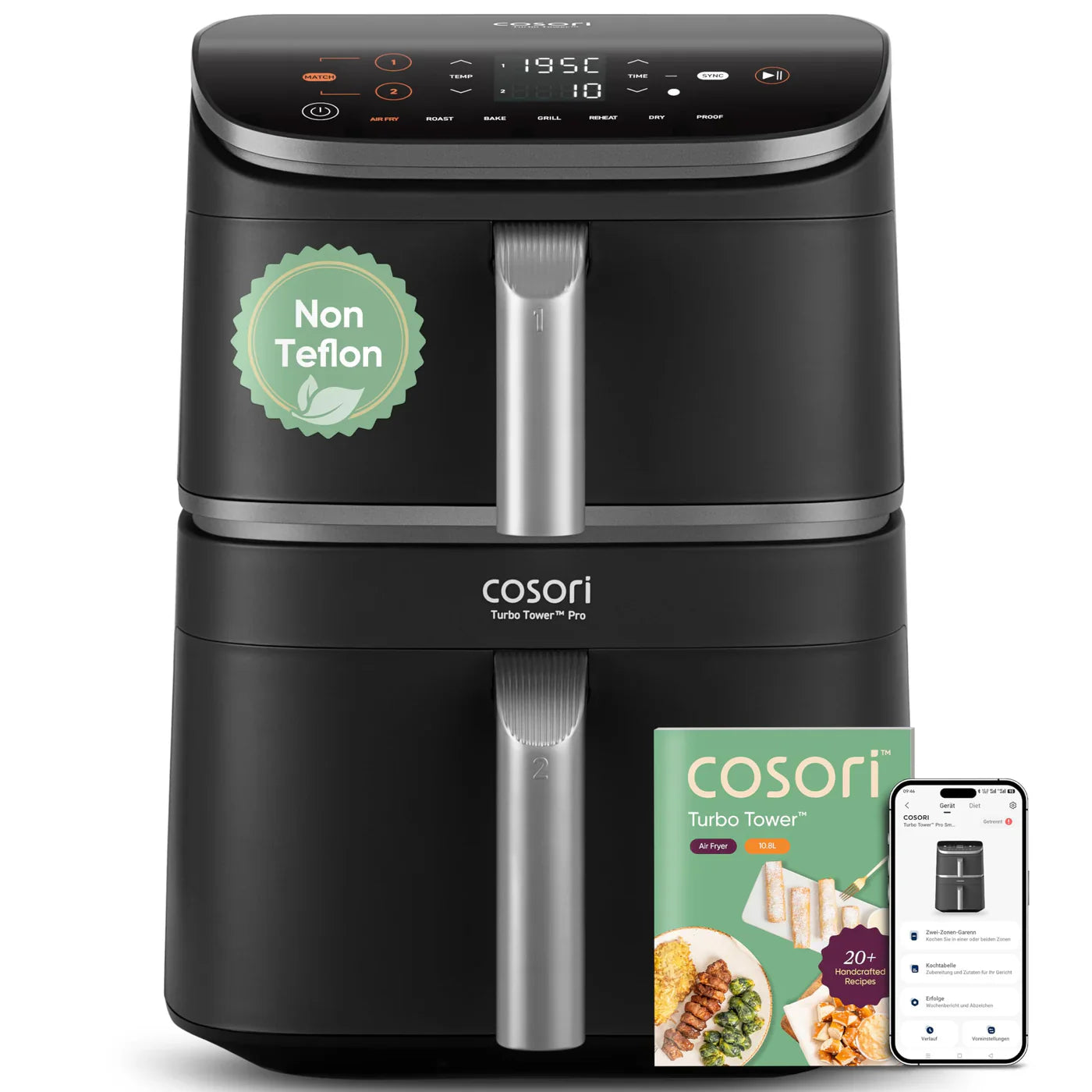 COSORI Turbo Tower Pro Smart Airfryer Heißluftfritteuse 10,8 L Silbergrau