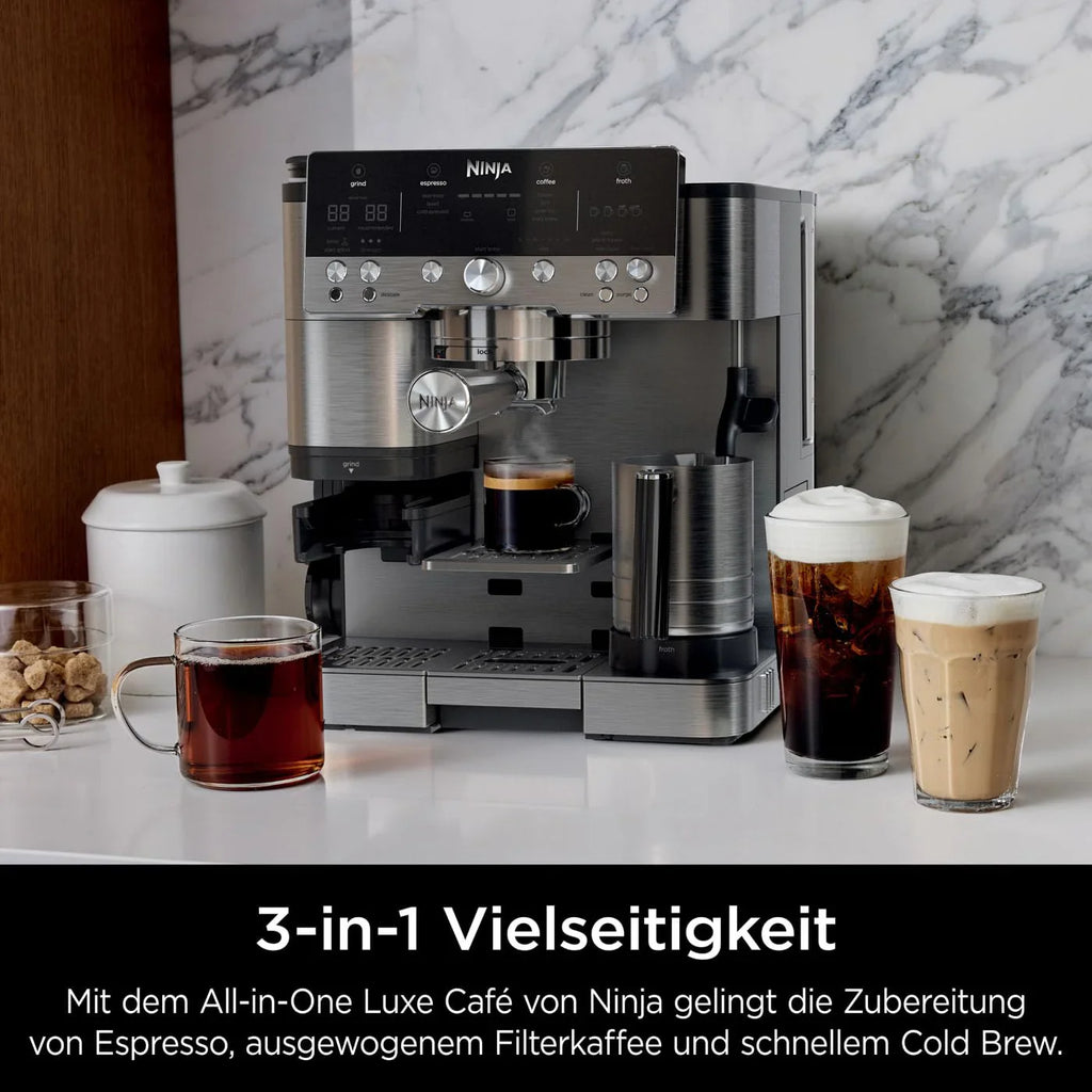 Ninja Luxe Premier 3-in-1 Kaffeemaschine mit Mahlwerk und Milchaufschäumer