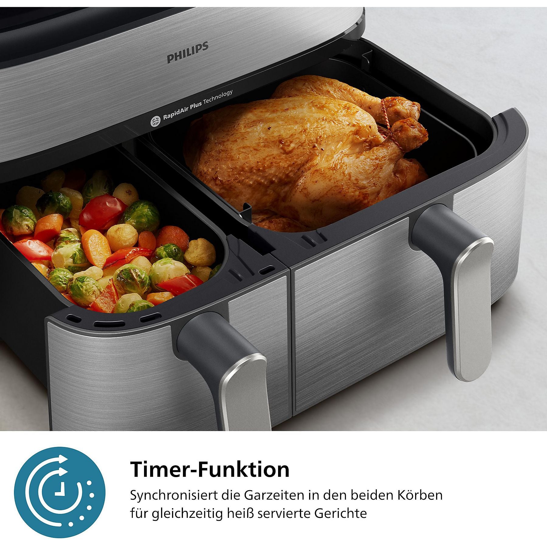 PHILIPS NA555/00 Steam Airfryer 5000 Series Dual Basket 9L Kapazität (3L+6L) Dampfgarer & Heißluftfritteuse